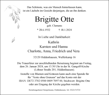 Traueranzeige von Brigitte Otte von Westfalen Blatt