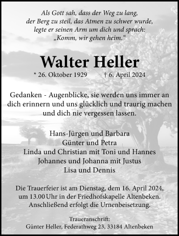 Traueranzeige von Walter Heller von Westfalen Blatt
