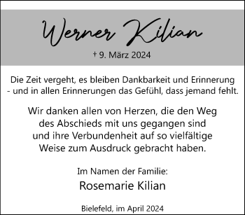 Traueranzeige von Werner Kilian von Westfalen Blatt