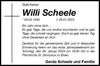 Traueranzeige von Willi Scheele von Westfalen Blatt