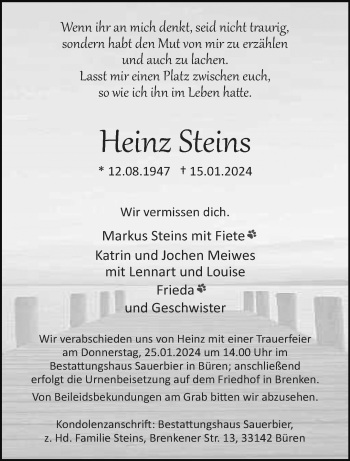 Traueranzeige von Heinz Steins von Westfalen Blatt