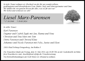 Traueranzeige von Liesel Marx-Parensen von Westfalen Blatt