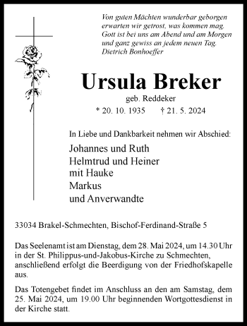 Traueranzeige von Ursula Breker von Westfalen Blatt