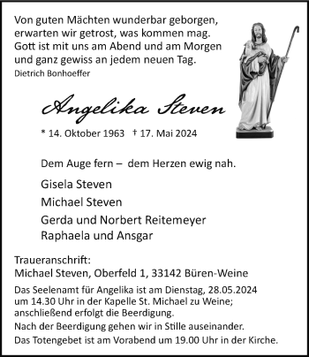 Traueranzeige von Angelika Steven von Westfalen Blatt