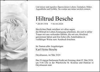 Traueranzeige von Hiltrud Besche von Westfalen Blatt