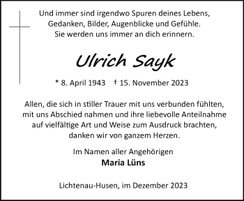 Traueranzeige von Ulrich Sayk von Westfalen Blatt