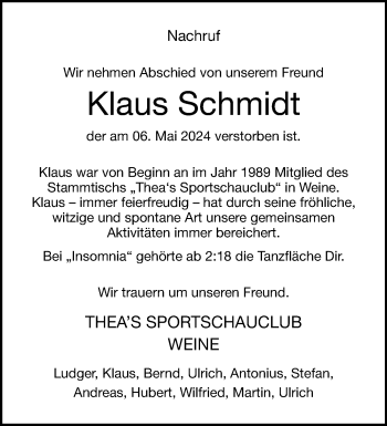 Traueranzeige von Klaus Schmidt von Westfalen Blatt