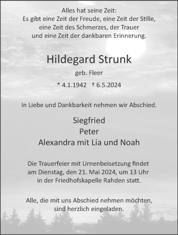 Traueranzeige von Hildegard Strunk von Westfalen Blatt