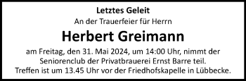 Traueranzeige von Herbert Greimann von Westfalen Blatt