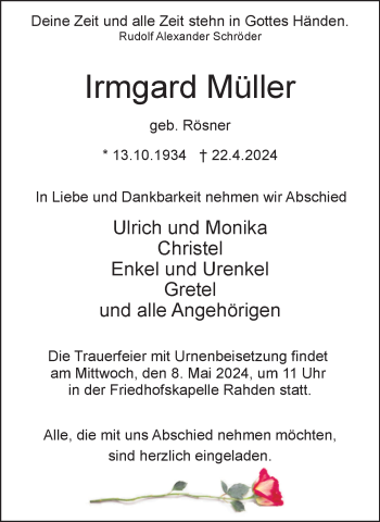 Traueranzeige von Irmgard Müller von Westfalen Blatt