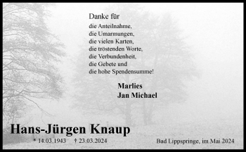 Traueranzeige von Hans-Jürgen Knaup von Westfalen Blatt