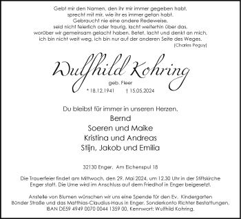 Traueranzeige von Wulfhild Kohring von Westfalen Blatt