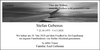 Traueranzeige von Stefan Gebenus von Westfalen Blatt