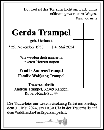 Traueranzeige von Gerda Trampel von Westfalen Blatt