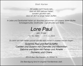 Traueranzeige von Lore Paul von Westfalen Blatt