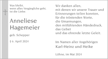 Traueranzeige von Anneliese Hagemeier von Westfalen Blatt