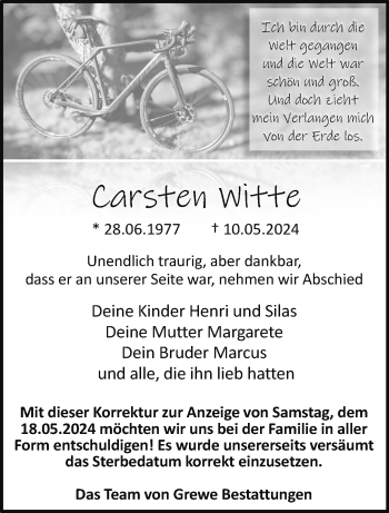 Traueranzeige von Carsten Witte von Westfalen Blatt