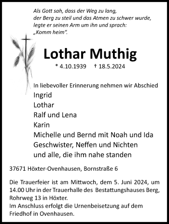 Traueranzeige von Lothar Muthig von Westfalen Blatt