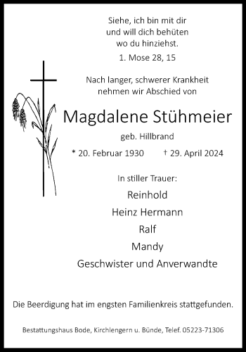 Traueranzeige von Magdalene Stühmeier von Westfalen Blatt