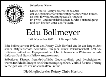 Traueranzeige von Edu Bollmeyer von Westfalen Blatt