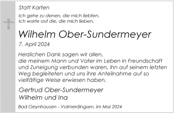 Traueranzeige von Wilhelm Ober-Sundermeyer von Westfalen Blatt