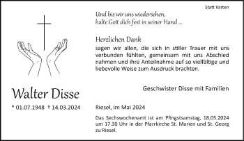 Traueranzeige von Walter Disse von Westfalen Blatt