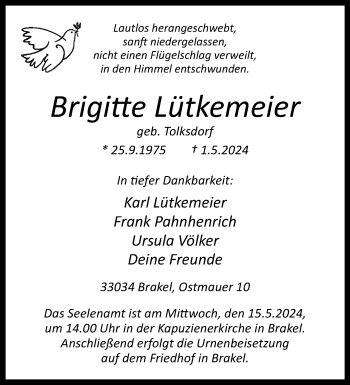 Traueranzeige von Brigitte Lütkemeier von Westfalen Blatt