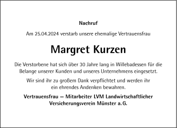 Traueranzeige von Margret Kurzen von Westfalen Blatt