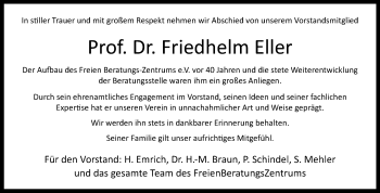 Traueranzeige von Prof. Dr. Friedhelm Eller von Westfalen Blatt