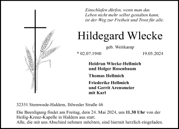 Traueranzeige von Hildegard Wlecke von Westfalen Blatt