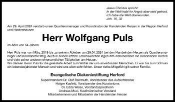 Traueranzeige von Wolfgang Puls von Westfalen Blatt