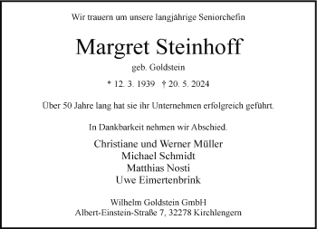 Traueranzeige von Margret Steinhoff von Westfalen Blatt