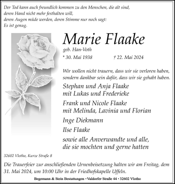 Traueranzeige von Marie Flaake * von Westfalen Blatt