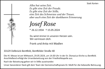 Traueranzeige von Josef Rose von Westfalen Blatt