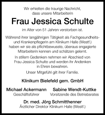 Traueranzeige von Jessica Schulte von Westfalen Blatt