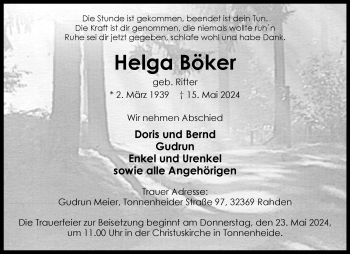 Traueranzeige von Helga Böker von Westfalen Blatt