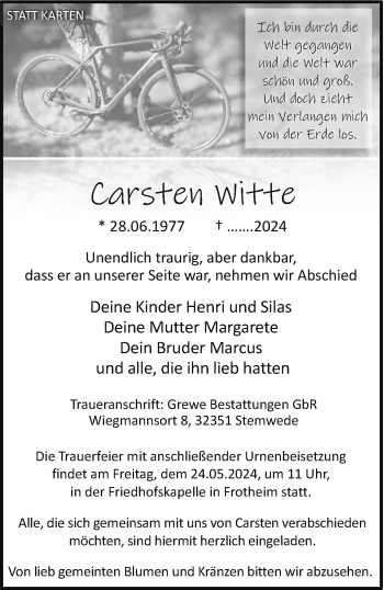 Traueranzeige von Carsten Witte von Westfalen Blatt