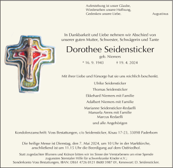 Traueranzeige von Dorothee Seidensticker von Westfalen Blatt