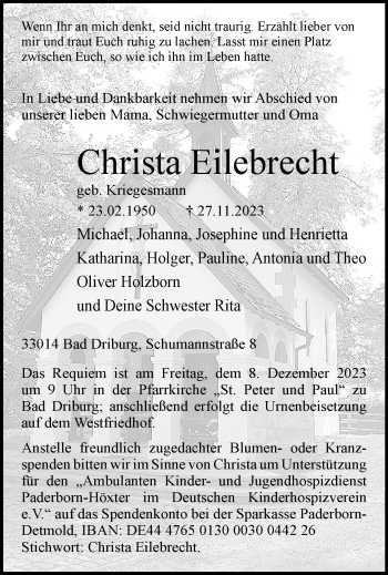 Traueranzeige von Christa Eilebrecht von Westfalen Blatt