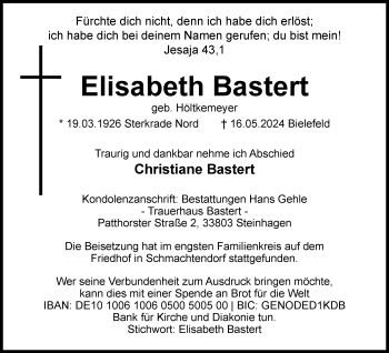 Traueranzeige von Elisabeth Bastert von Westfalen Blatt