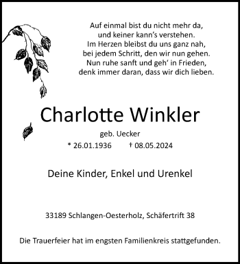 Traueranzeige von Charlotte Winkler von Westfalen Blatt