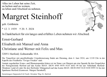 Traueranzeige von Margret Steinhoff von Westfalen Blatt