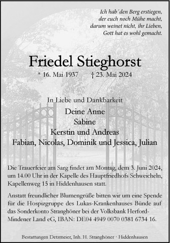 Traueranzeige von Friedel Stieghorst von Westfalen Blatt