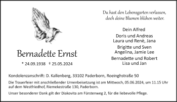 Traueranzeige von Bernadette Ernst von Westfalen Blatt