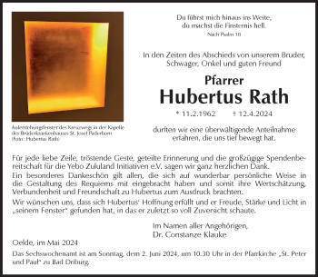 Traueranzeige von Hubertus Rath von Westfalen Blatt