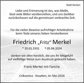 Traueranzeige von Friedrich Merkel von Westfalen Blatt