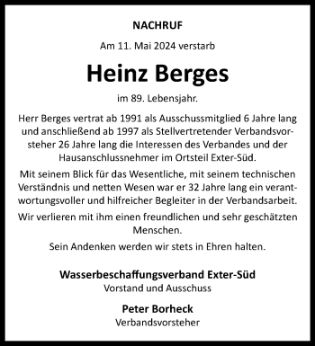 Traueranzeige von Heinz Berges von Westfalen Blatt