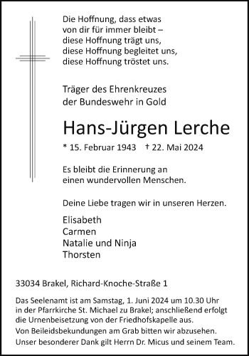 Traueranzeige von Hans-Jürgen Lerche von Westfalen Blatt