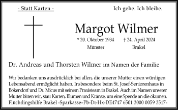 Traueranzeige von Margot Wilmer von Westfalen Blatt