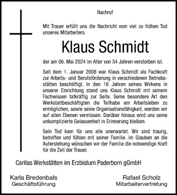 Traueranzeige von Klaus Schmidt von Westfalen Blatt